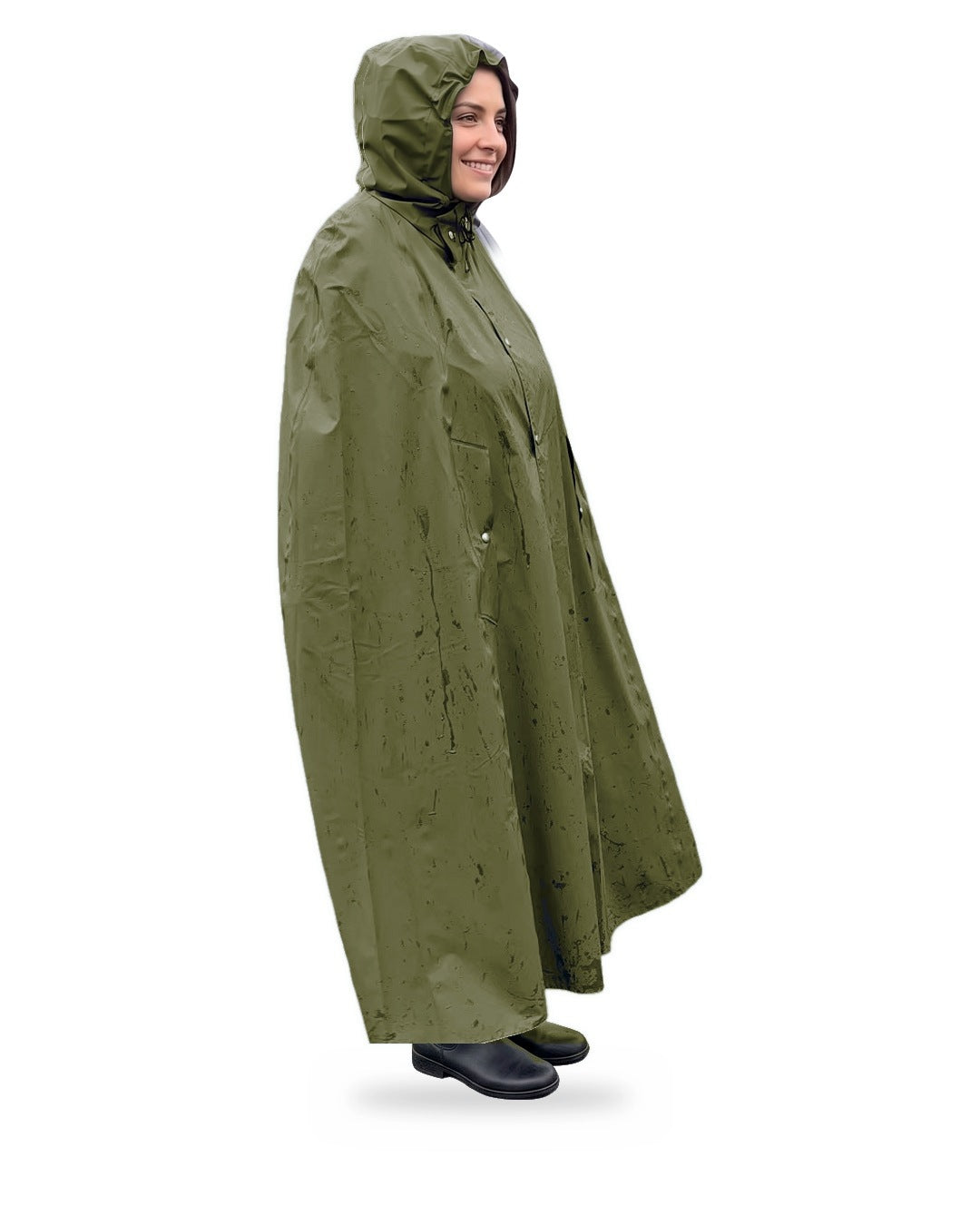 Regencape Boerdal Fjell olive – weich fallendes langes Cape, schräg von vorne